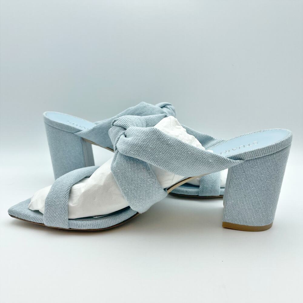 Stuart Weitzman Womens Playa 75 Knot Sandals 9.5M Blue Denim Block Heel NWOB - Picture 7 of 12